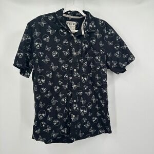 VSTR Mens Alt Goth Button Shirt Size L Skull Butterfly Graphic Dark Aesthetic